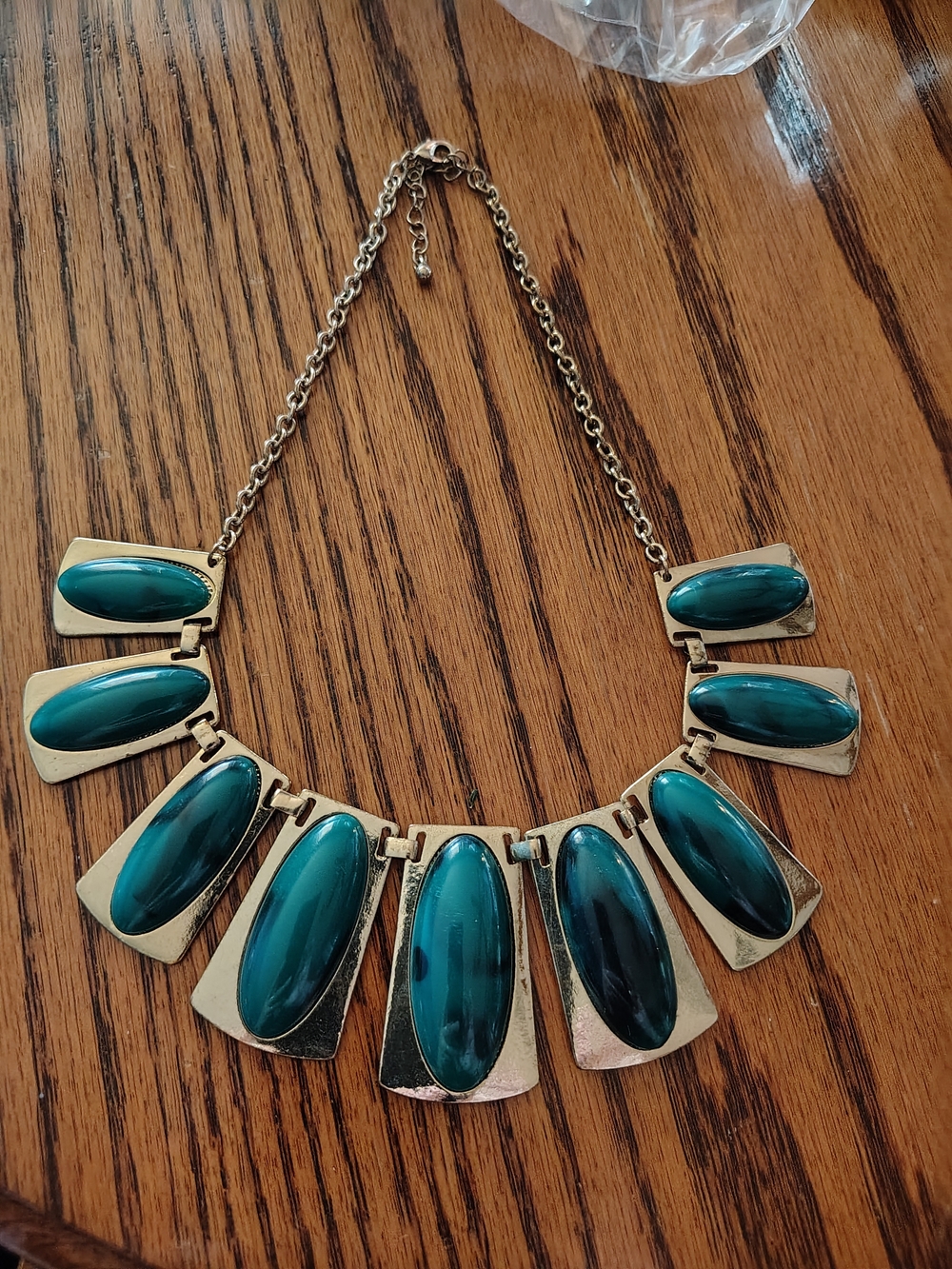 Vintage Teal Cabochon Gold-Tone Statement Necklace